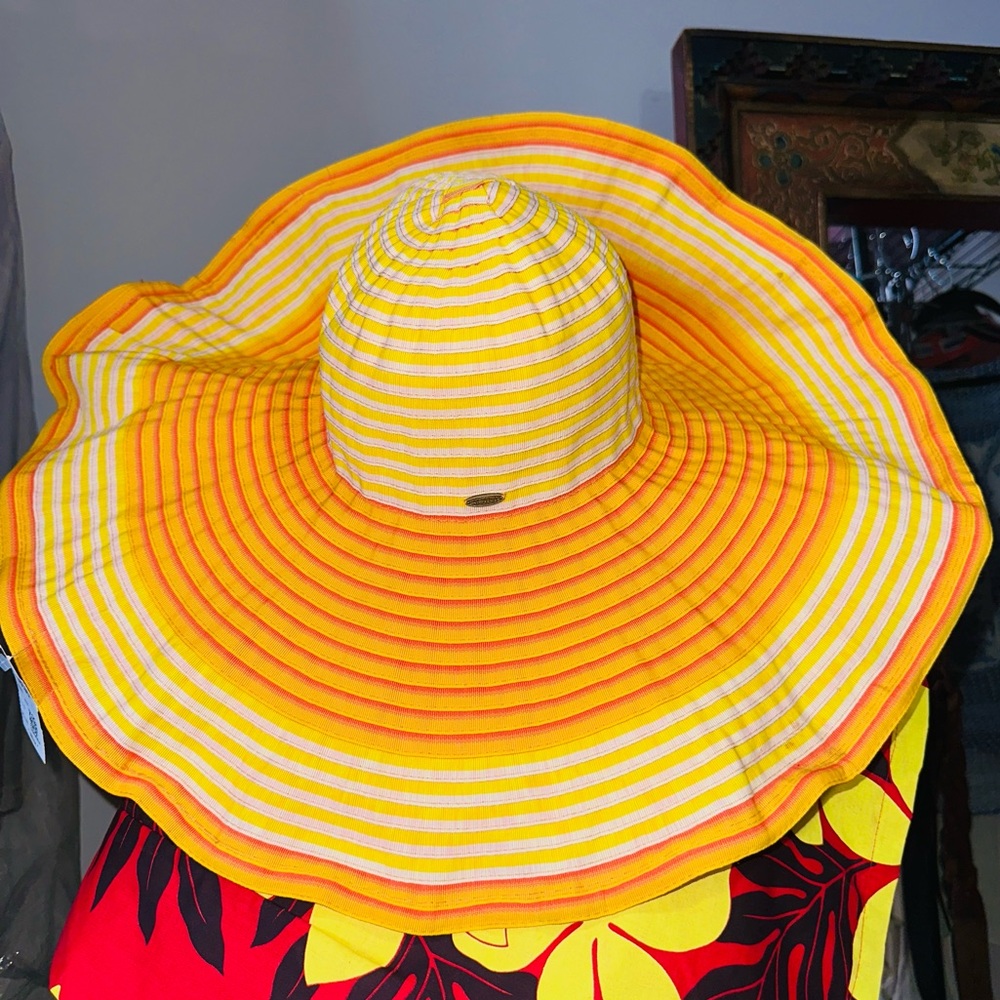 Scala Striped Sun Hat Women's Orange & Yellow Multi-Color Floppy Sunhat